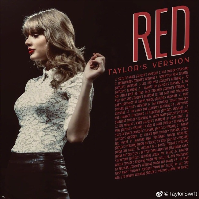 泰勒·斯威夫特《red》重录专辑开启预售,含8首新歌