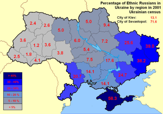数据来源:2001年乌克兰人口调查2003年乌克兰大区俄语使用比例.