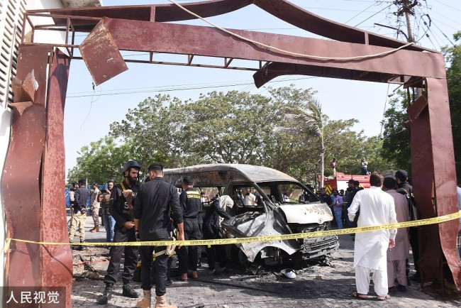 年4月26日,巴基斯坦卡拉奇,卡拉奇大学孔子学院发生一起恐怖袭击事件