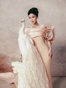 杨颖穿礼裙优雅灵动 与白孔雀相伴宛如画中仙子