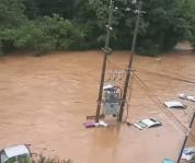 江西赣州暴雨 局地道路车辆被淹 防汛救灾进行中