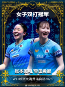 张本美和早田希娜女双夺冠 登顶世界第一