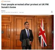 英国首相宅邸遭入侵 抗议者被捕