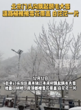北京門頭溝飄起鵝毛大雪，道路及植被被雪花覆蓋
