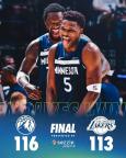 森林狼116-113力克湖人 总比分3-1领先