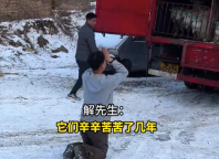 养了5年的羊被卖掉拉走 男子雪地里跪别送行