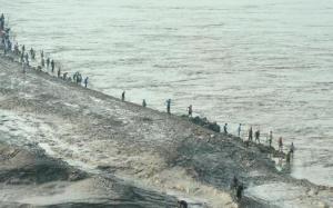 三门峡水库泄洪调沙 民众抢捞黄河流鱼