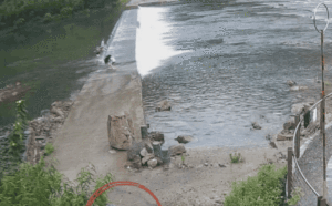 被水流冲出去好几米，他安慰孩子：我不松手！