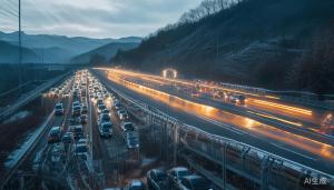 春节返程高速上演同路不同命 冰火两重天