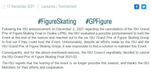 本赛季花样滑冰大奖赛总决赛确认取消