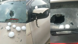 江西赣州特大冰雹 50年难遇一次，车辆严重受损