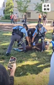 “挺巴”抗议在全美高校持续，美国警方在大学用电击枪制服抗议者