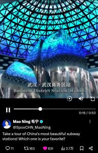外交部发言人点赞武汉地铁站 展现城市之美