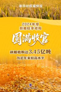 2024年度全國(guó)秋糧收購(gòu)達(dá)3.45億噸 創(chuàng)近年新高