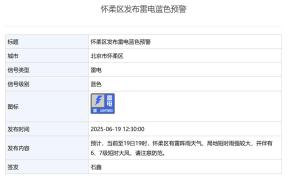 注意防范,！北京懷柔,、延慶發(fā)布雷電藍色預警 局地短時雨強較大
