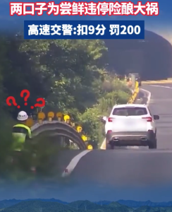 兩口子為嘗路邊李子在高速違停險釀大禍  高速交警：扣9分 罰200