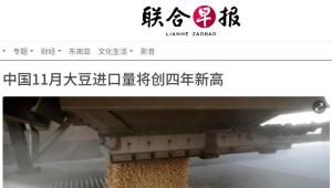 中國11月大豆進口創(chuàng)四年新高 全年有望創(chuàng)新紀錄