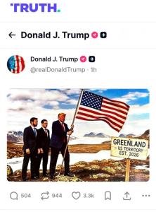 特朗普发布登上格陵兰岛图片 宣称其对美国安全至关重要