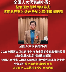 全国人大代表胡小青：建议网暴所致诊疗费纳入医保报销