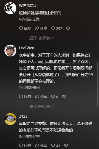 女子路口停车等人被后车催促反骂人 双闪不是特权通行证