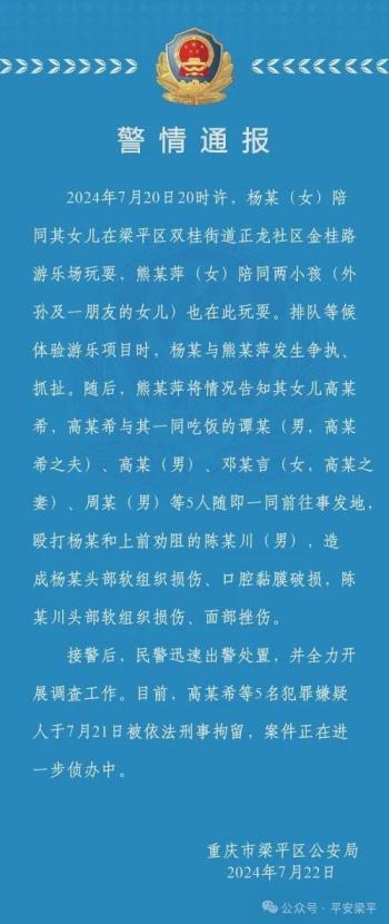 重庆游乐场发生打人事件5人被刑拘