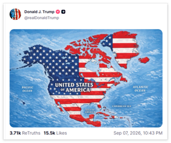 特朗普发布包含20个主权国家的美国地图 引发多国抗议