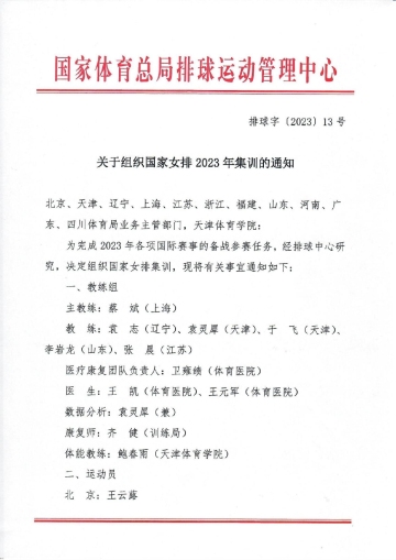 中国女排公布23人集训名单，张常宁再度缺席