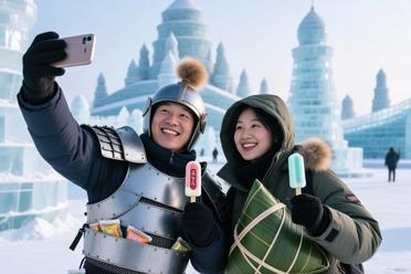 南京游客到哈尔滨挑战抗冻 南方“五层铠甲”引发关注