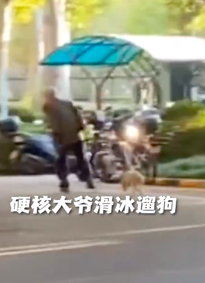 北京硬核大爷穿轮滑帅气遛狗走红 大爷曾经也是少年啊