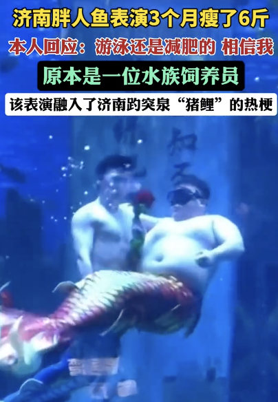 濟(jì)南胖人魚好會(huì)整活,，濟(jì)南胖人魚表演3個(gè)月瘦了6斤。