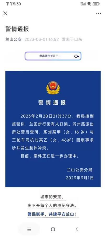  警方调查女孩当街打人 网友：一定要还阿姨一个公道 