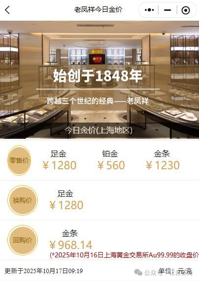 金饰克价突破1290元 黄金价格创历史新高