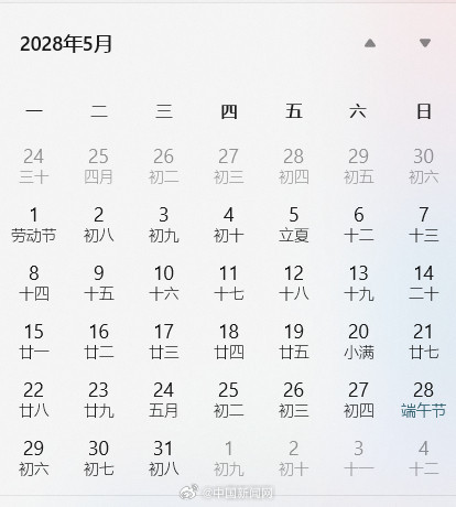 2028年五一连休9天的可能性较低