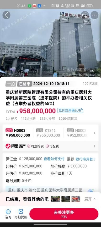 重庆医科大学附属第三医院拍卖成交