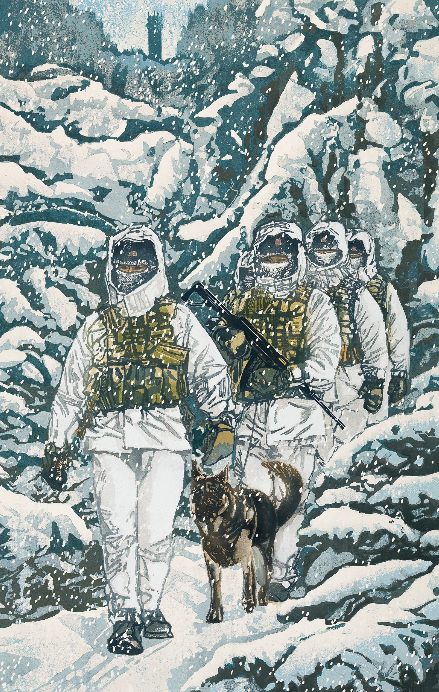 王芸《北纬47º守望》水印木刻 150x94cm 2024年