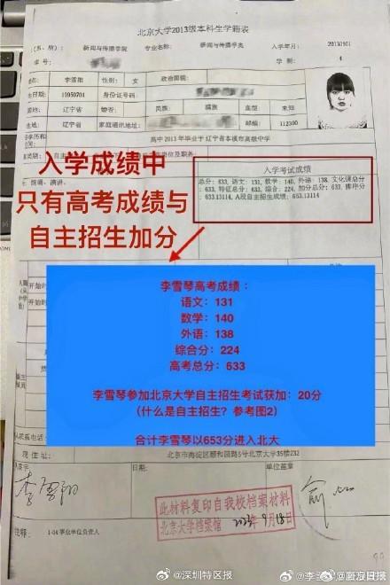 李雪琴高考成绩遭质疑 北大同学回应 加分与体育无关
