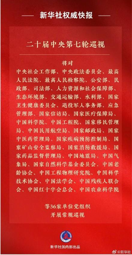 二十届中央第七轮巡视对象公布