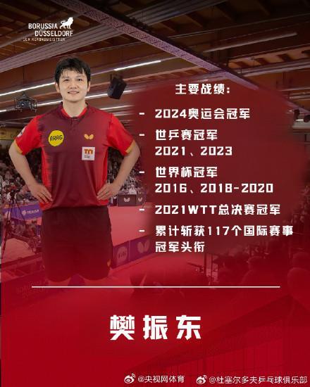 樊振东身披红色战袍亮相杜塞尔多夫官方海报