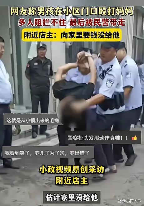 男孩小区门口殴打母亲被民警带走 家庭教育缺失引热议