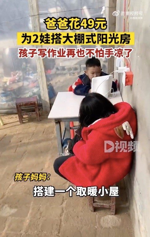 爸爸花49元为2娃搭大棚式阳光房