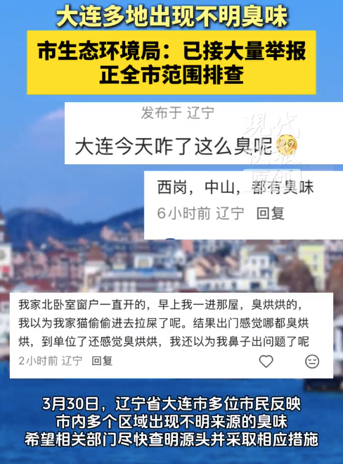 大连多地出现不明臭味 官方回应
