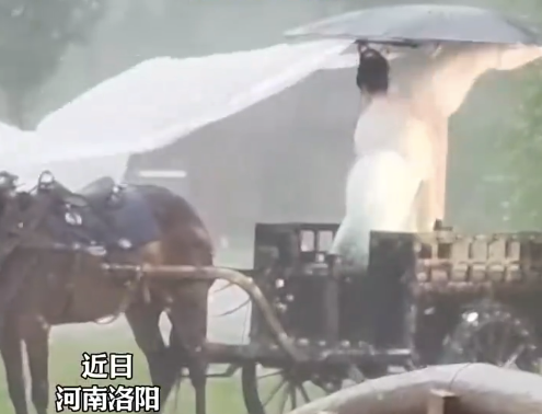 女生拍“战国马车”遇到下雨美成画 网友:好像看到了《诗经》里的“淇水汤汤,渐车帷裳”