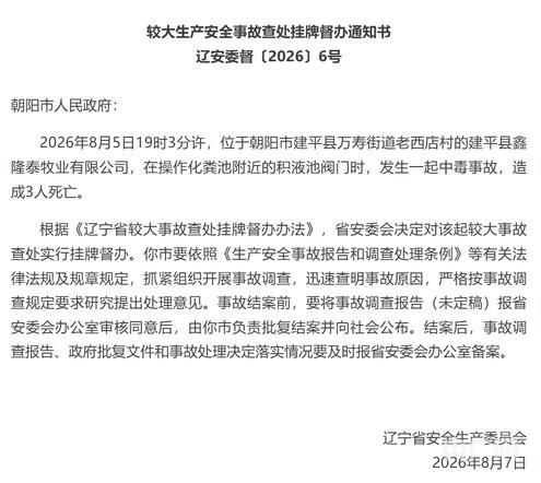 辽宁省挂牌督办朝阳市3死中毒事故