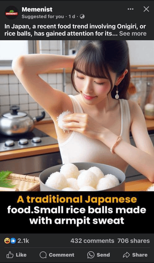 日本少女腋窝汗蒸饭团再引关注 “腋下饭团”再次吸引了全球目光