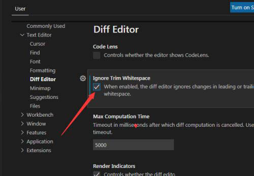 Visual Studio Code忽略修剪空白怎么实现