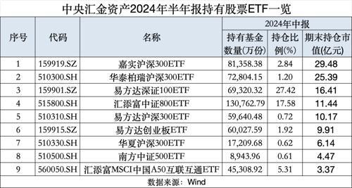 中央汇金最新持仓曝光 大举加仓股票ETF，青睐科创50与创业板