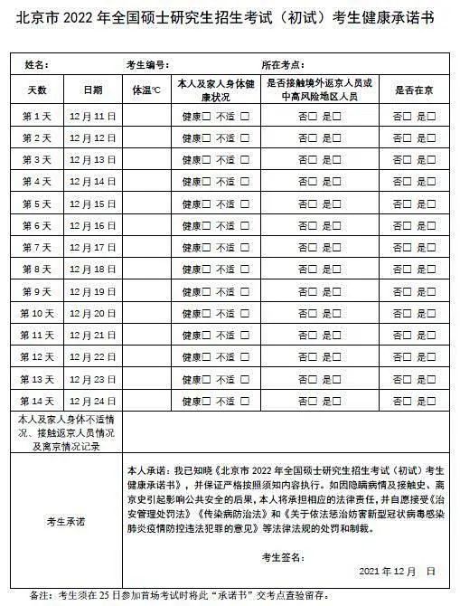 北京：建议硕士研究生招考考生考前14天在京备考