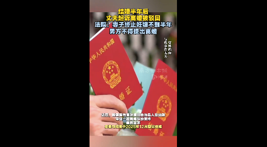 结婚半年后丈夫起诉离婚被驳回 法院：妻子终止妊娠不到半年，男方不得提出离婚