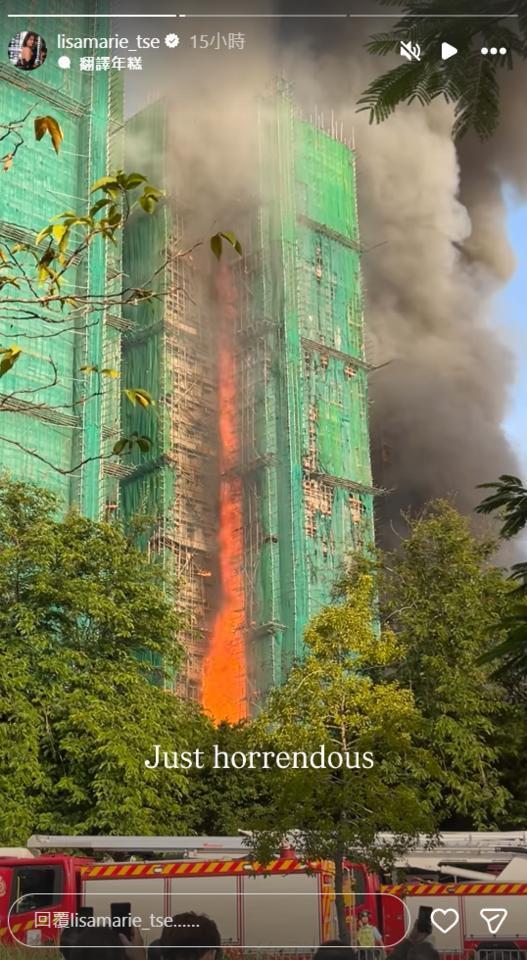港姐謝嘉怡拍下香港火災(zāi) 親歷祖母家焚毀悲劇