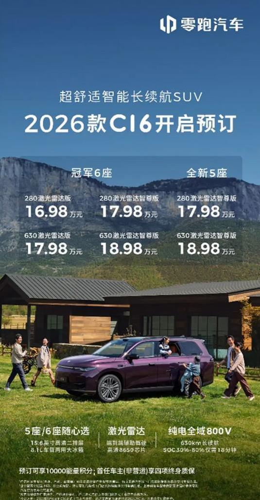 16.98万起零跑C16预售火爆，新增5座版车型，你敢信配置这么香？